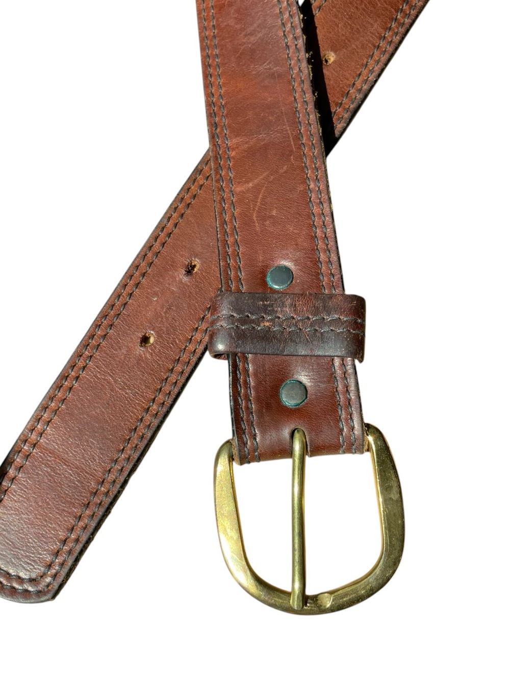 Leegin Brown Leather Belt Brass Buckle - Size 34 - Vintage USA Made 70s
